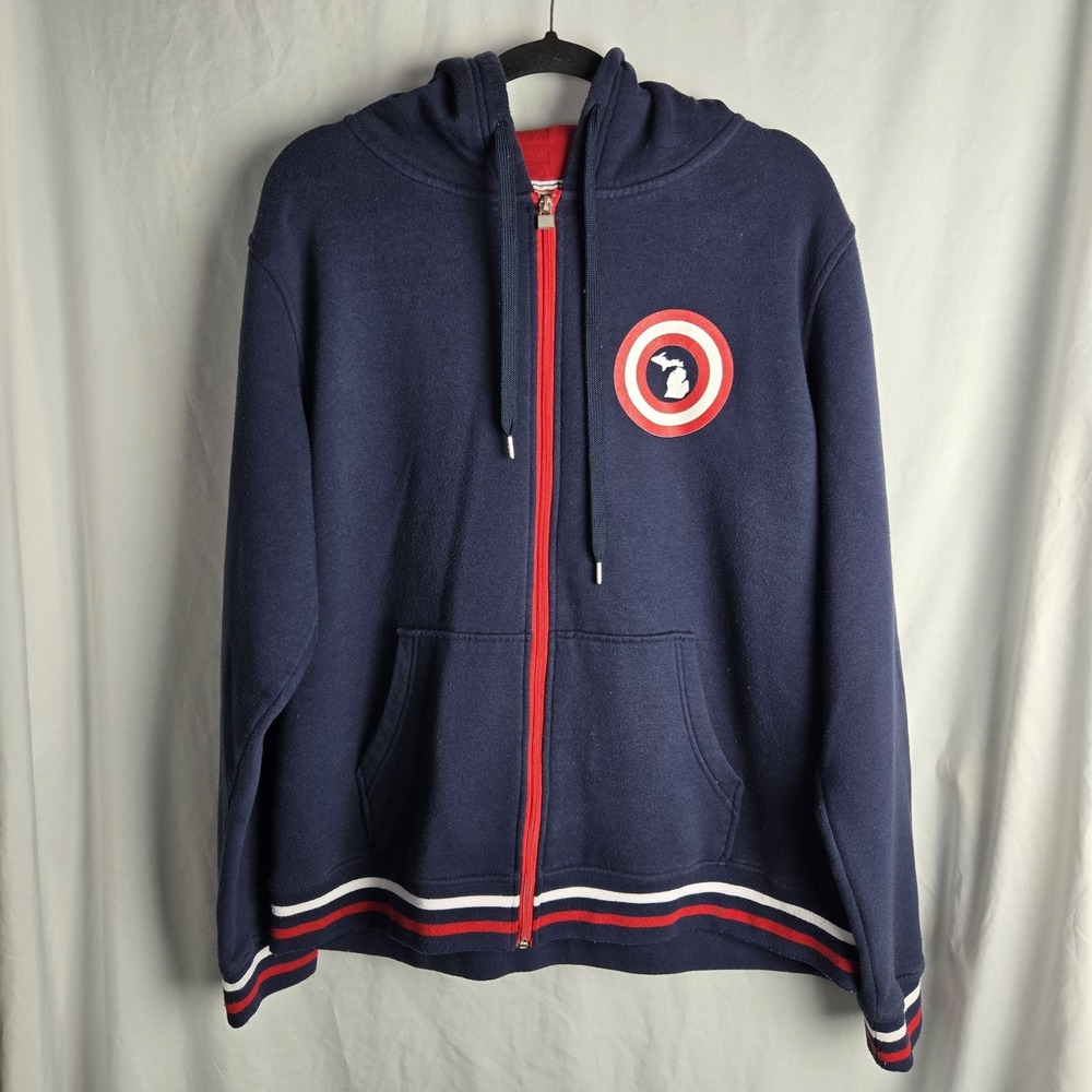US Life Fleece XL Zip Up Hoodie Michigan Navy Academia Patriotic Cozy‎ Weekend